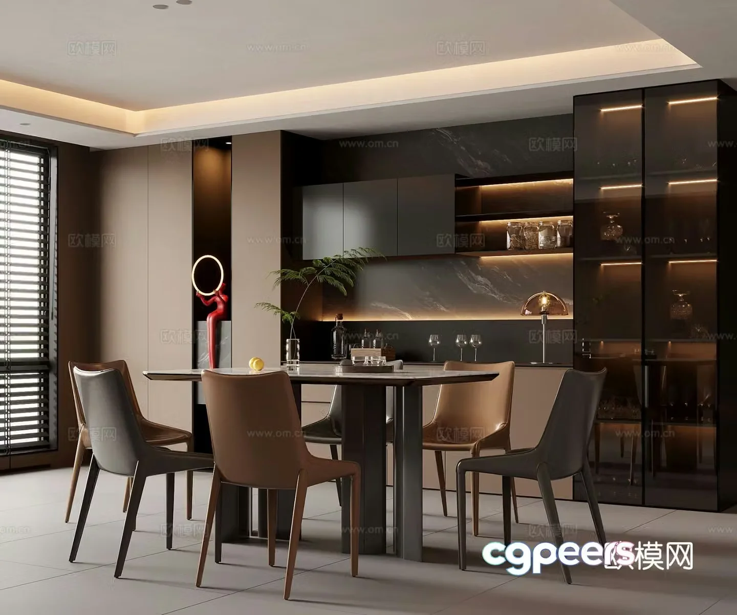 Italian dining table and chairs 3d model