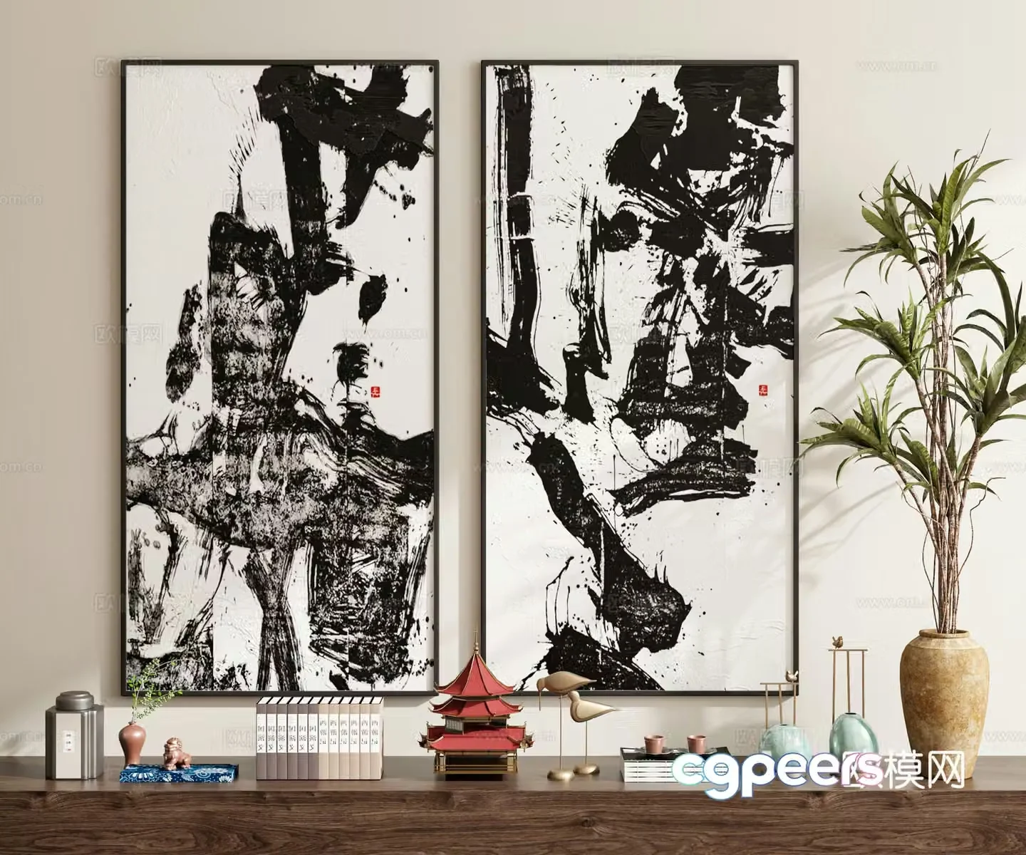 New Chinese calligraphy and painting calligraphy 3D model
