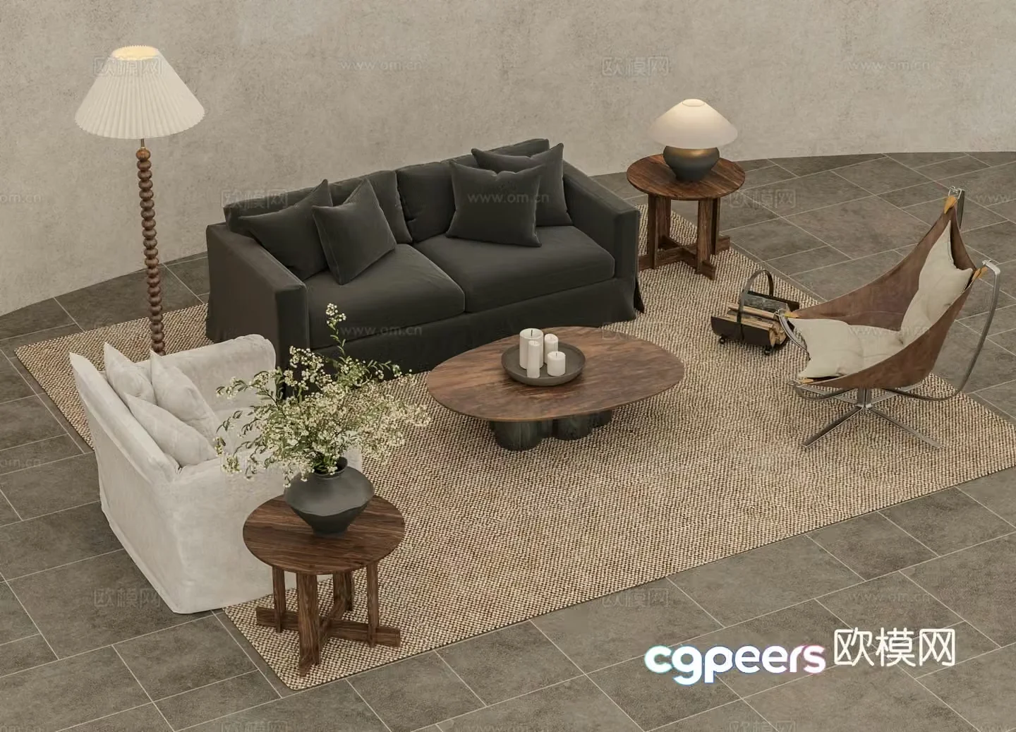 Wasabi Middle Style Sofa Coffee Table Single Chair Combination 3D Model