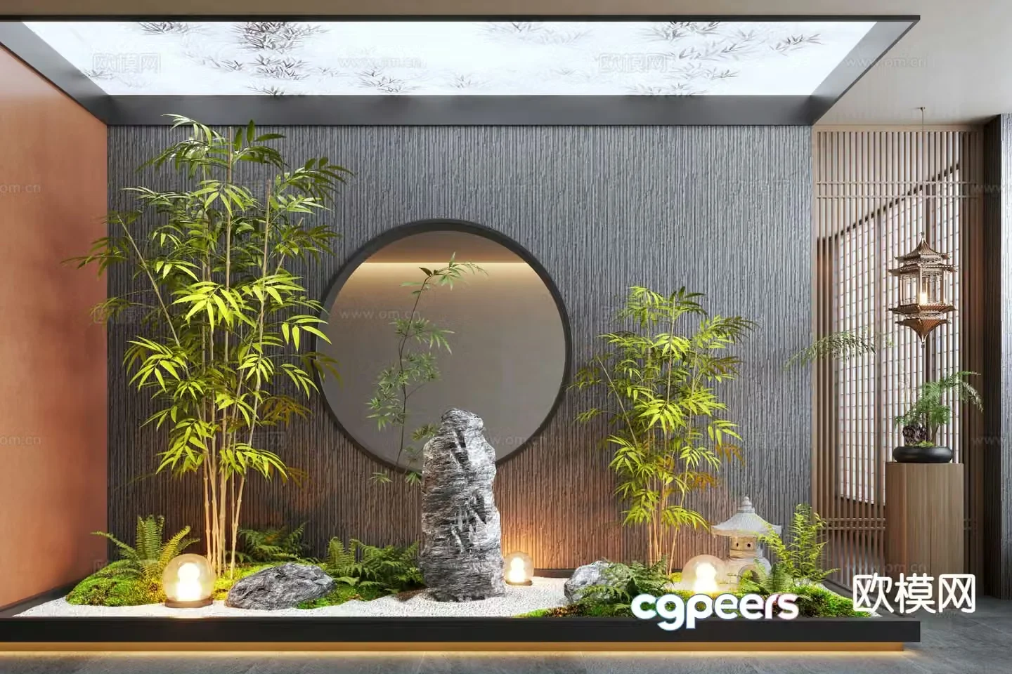 New Chinese style indoor landscape teahouse landscape 3D model