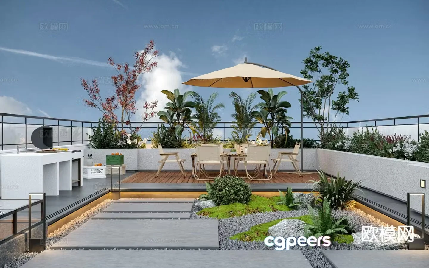 Rooftop garden courtyard landscape 3D model