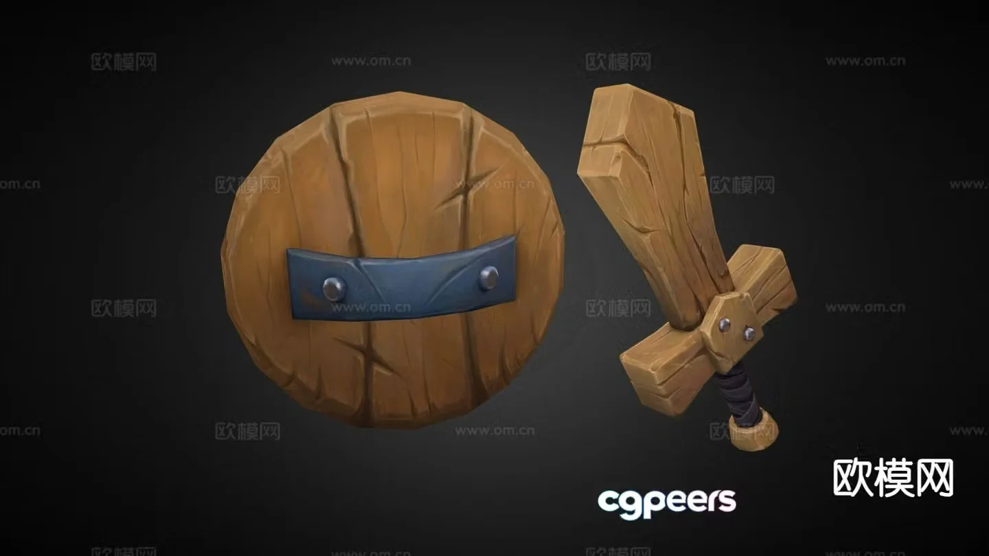 Cartoon props toys wooden sword shield 3d model
