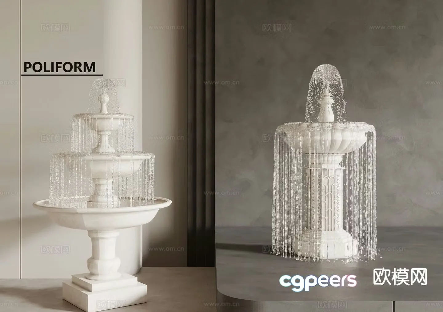 European style fountain flowing water feature 3d model