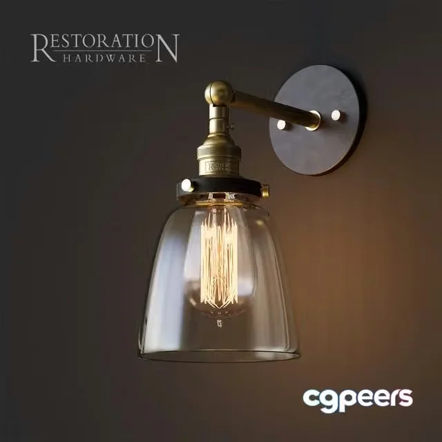 3ds Max Free – 20th C. Factory filament clear glass cloche sconce