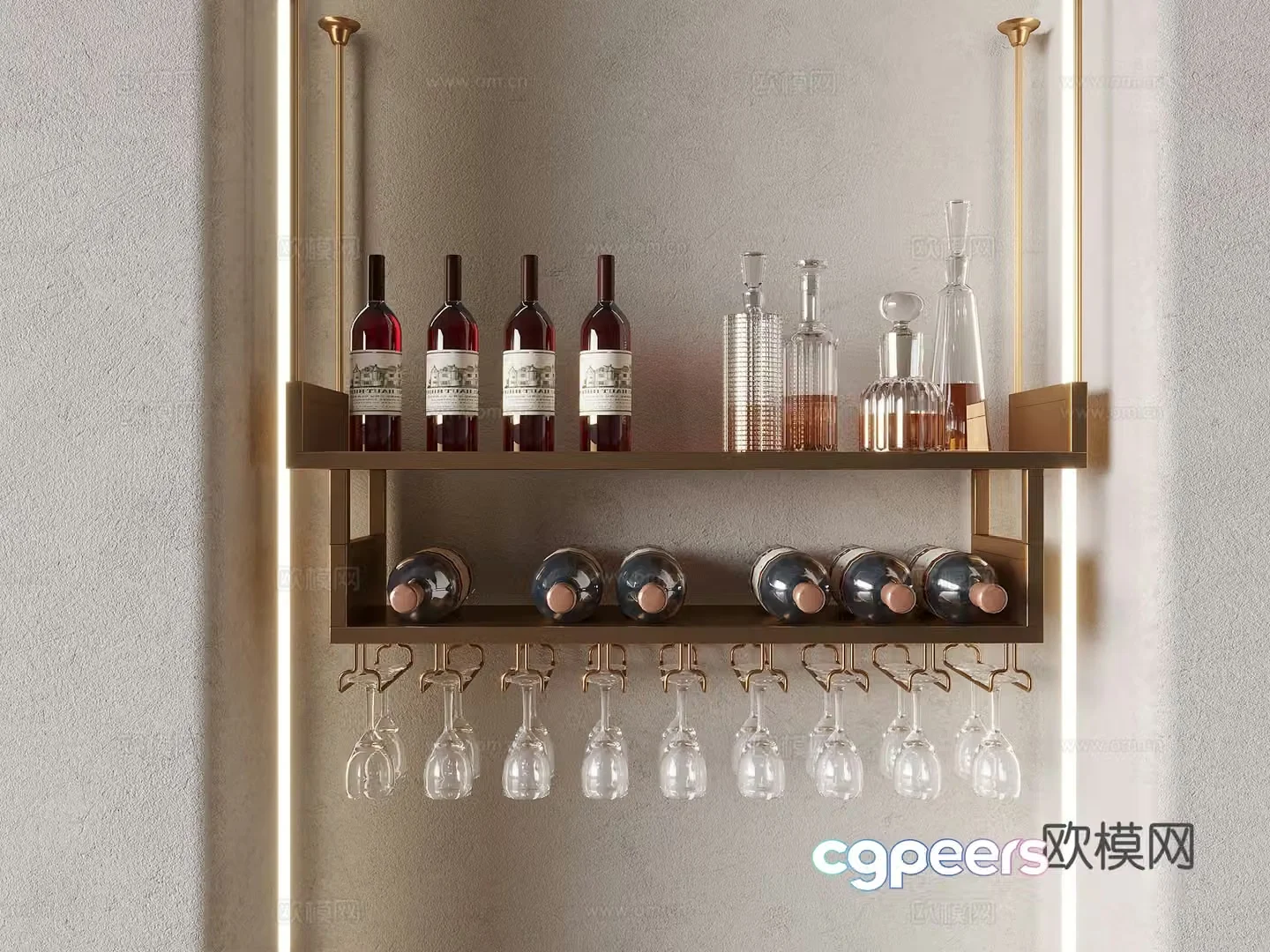 Modern wine rack hanging cup holder red wine bottle wine glass 3D model