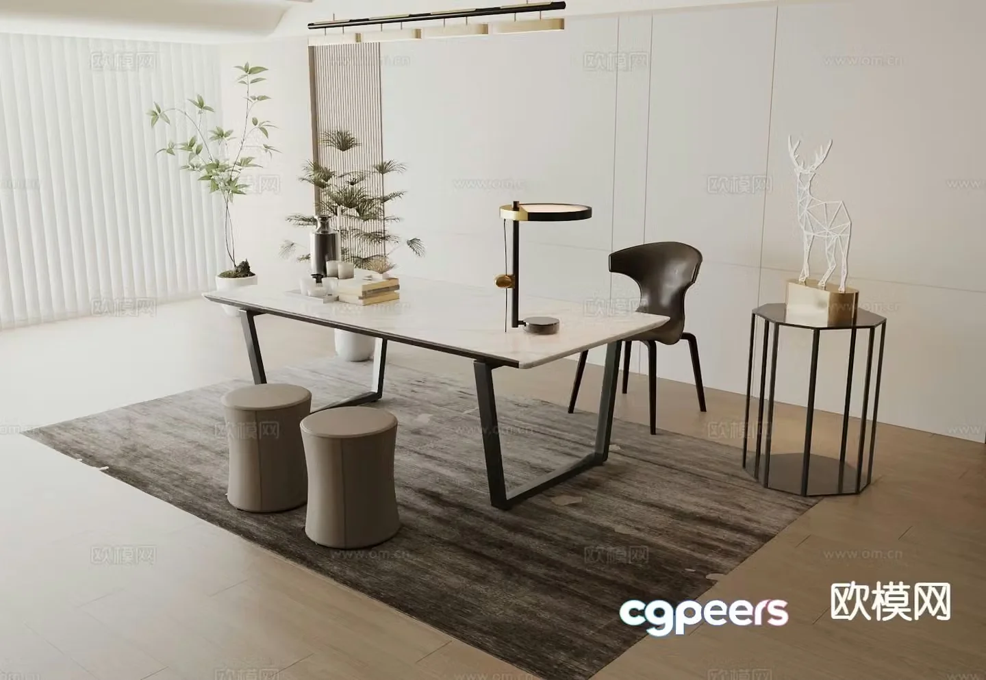 Modern study room 3d model