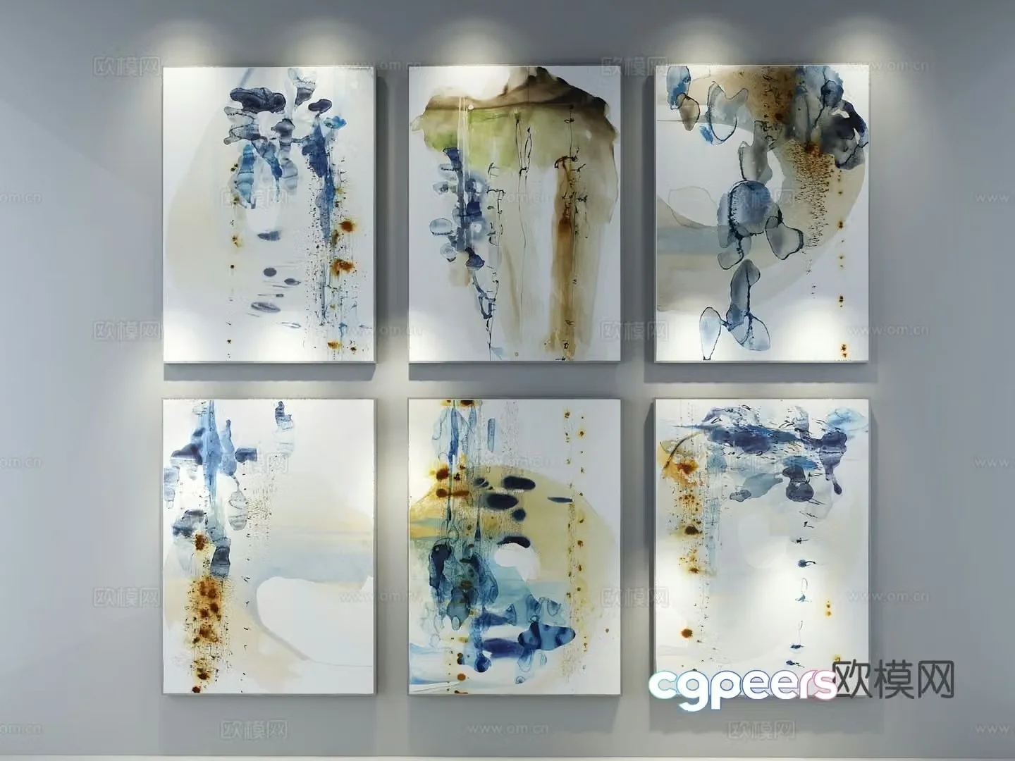 New Chinese style ink painting decorative painting 3D model