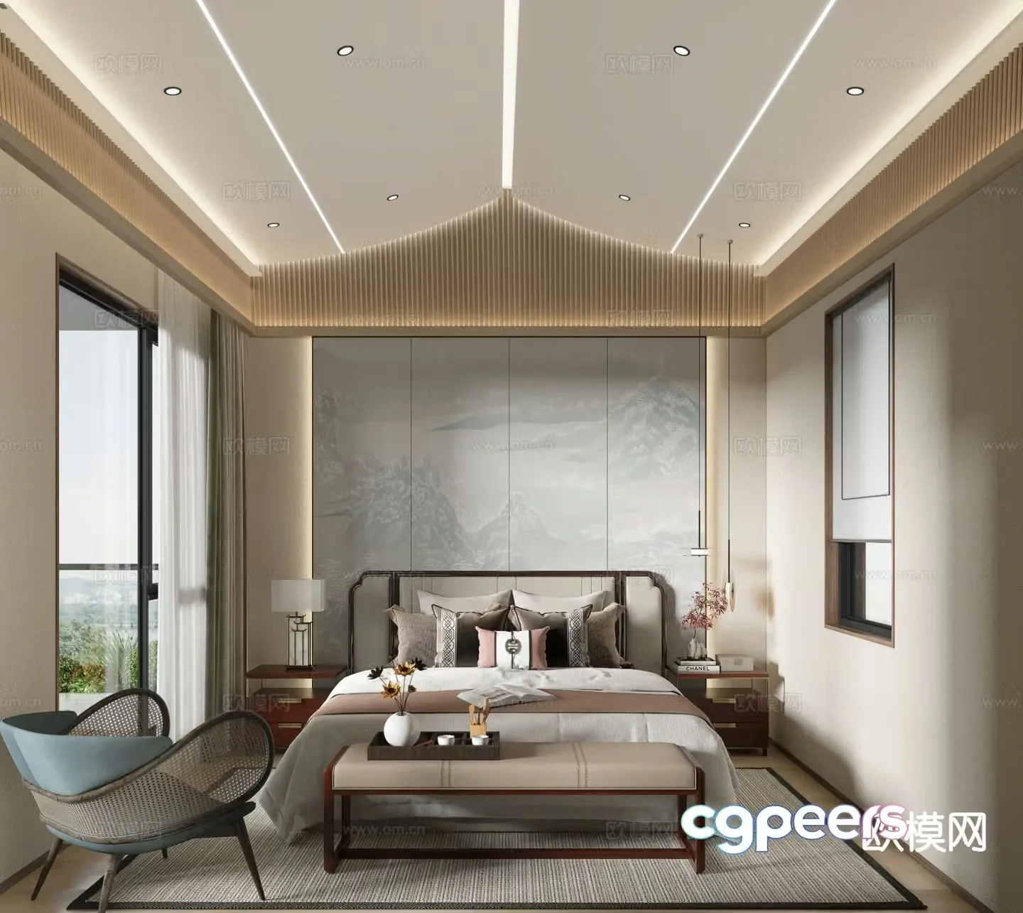 New Chinese style master bedroom bedroom 3d model
