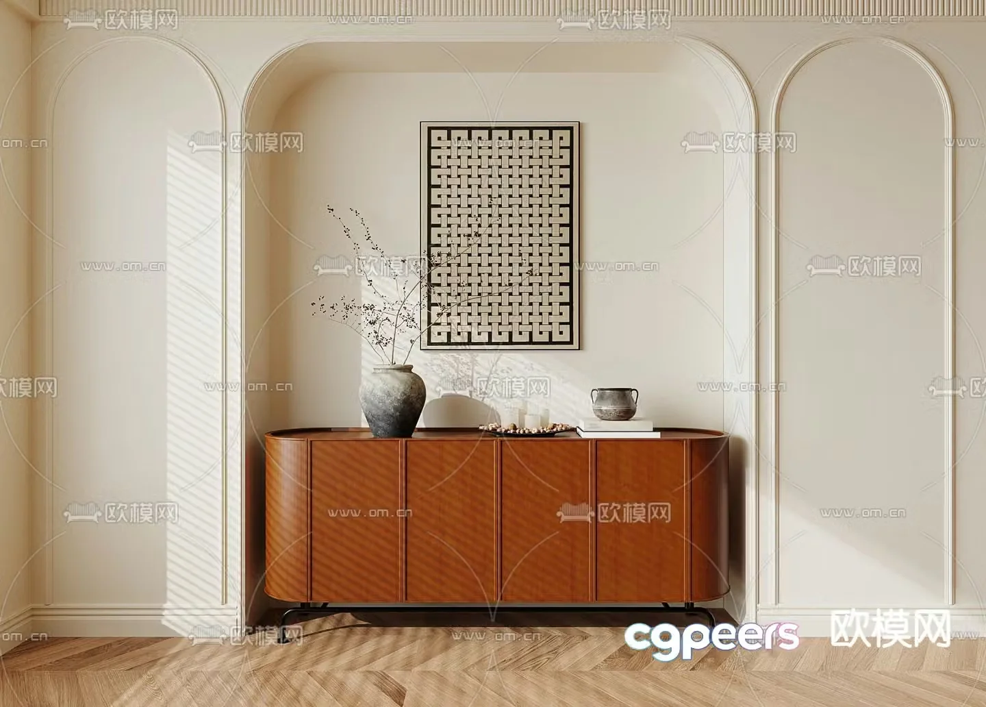 Middle-aged style porch cabinet side cabinet 3D model