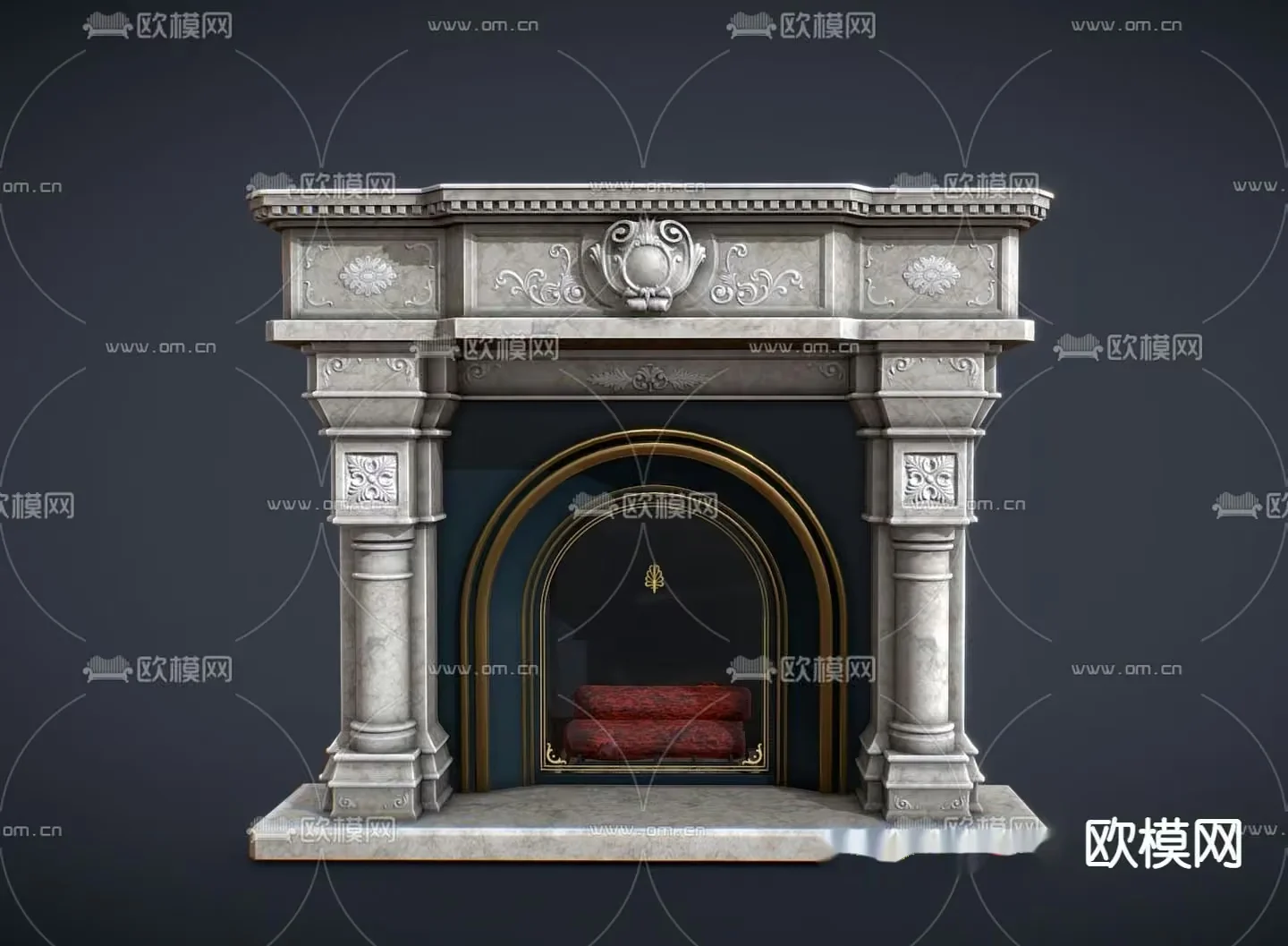 Classic Fireplace With Ornate Details 3D Model – 15165 – VRAY Render