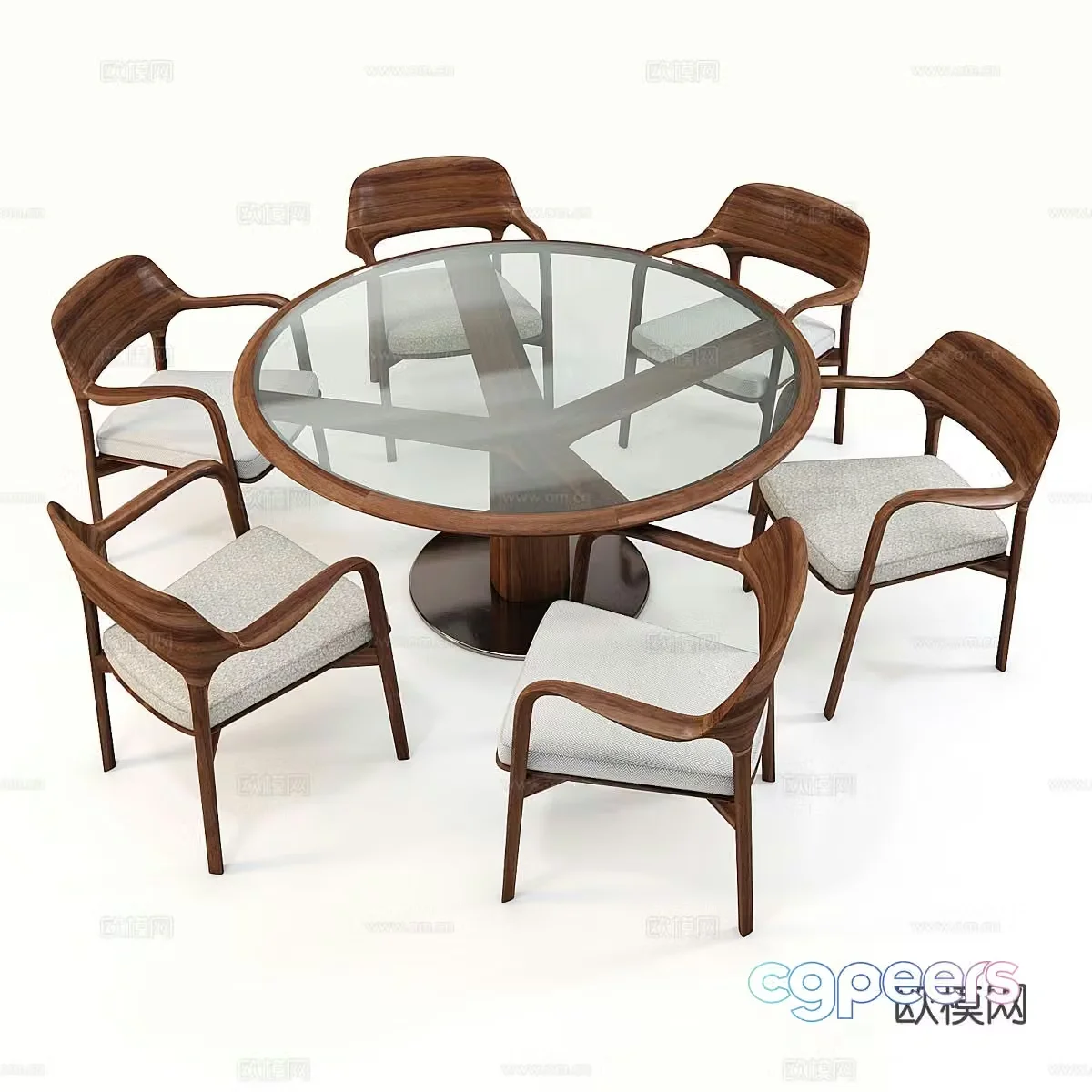 Wabi-sabi round dining table and chairs 3d model