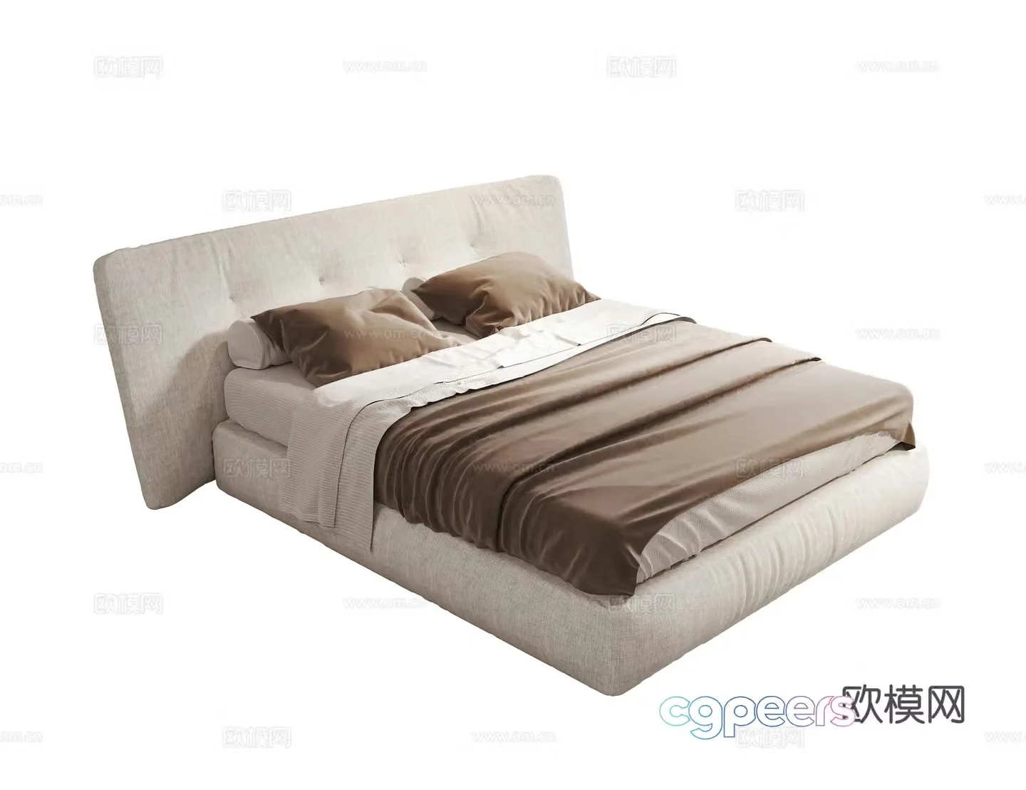 Modern double bed fabric double bed master bedroom bed 3d model