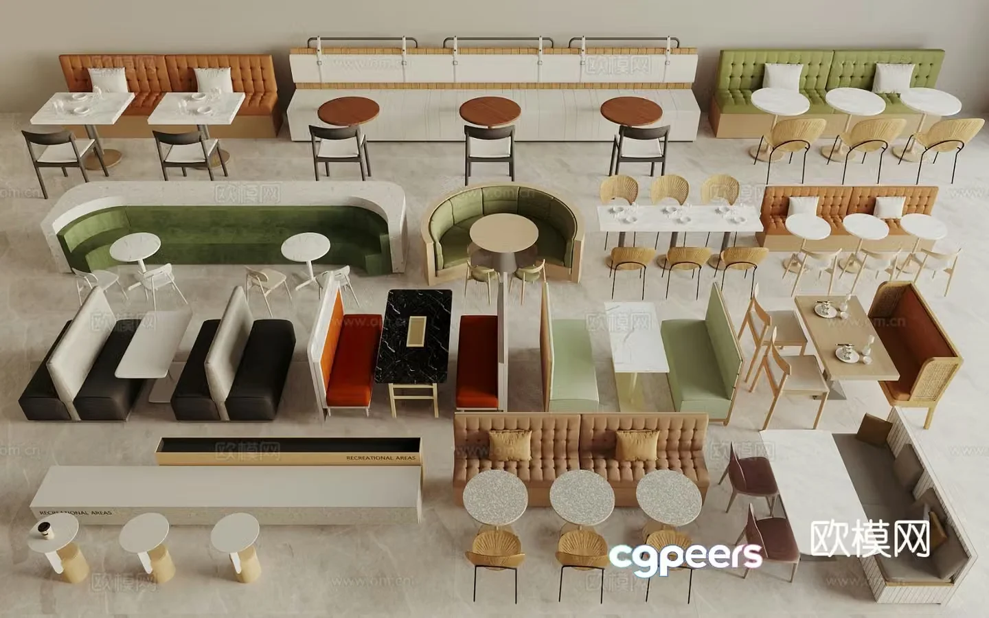 Modern restaurant dining table and chairs curved booth sofa booth sofa 3D model