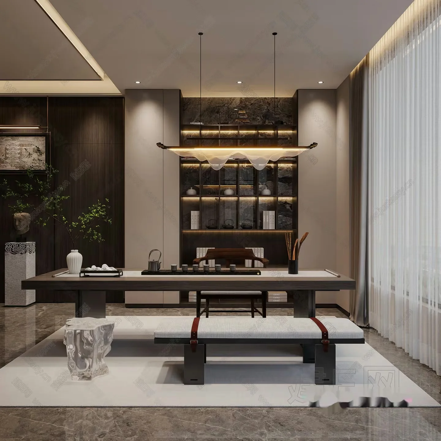 Modern Asian-Inspired Living Room 3D Model – 17984 – VRAY Render