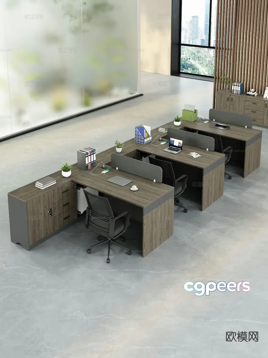 Office desk and chair staff table staff table screen card space work station 3D model