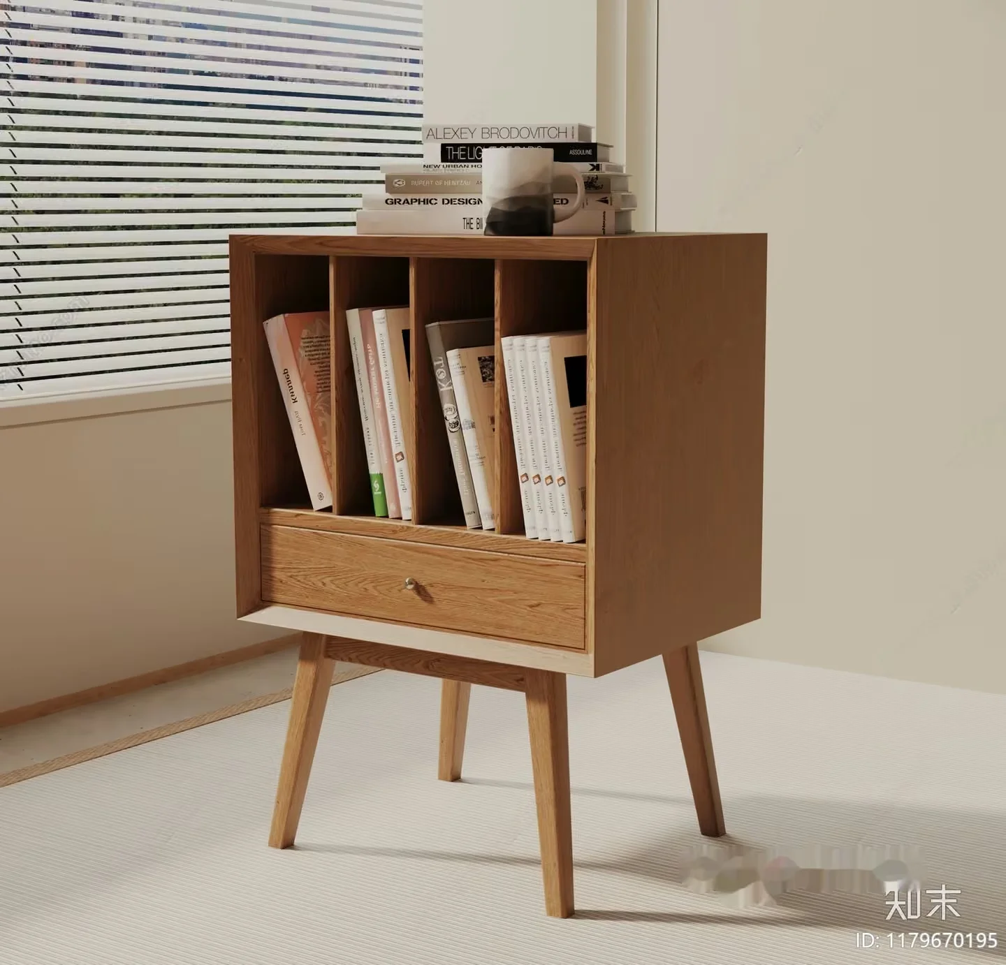 Mid-Century Modern Bookshelf 3D Model – 13687 – VRAY Render