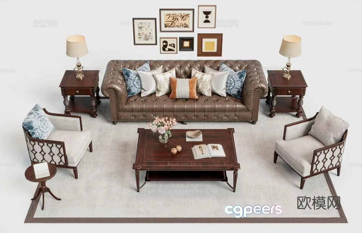 American leather sofa coffee table combination sofa 3D model