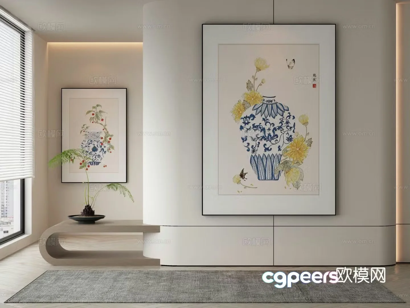 New Chinese style decorative painting abstract painting vase hanging painting 3D model
