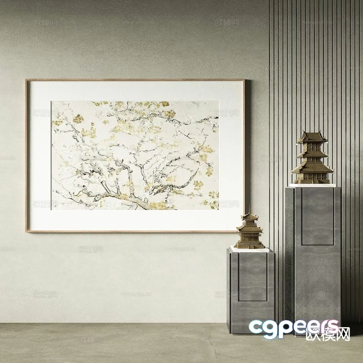 New Chinese style decorative painting art painting hanging painting 3d model