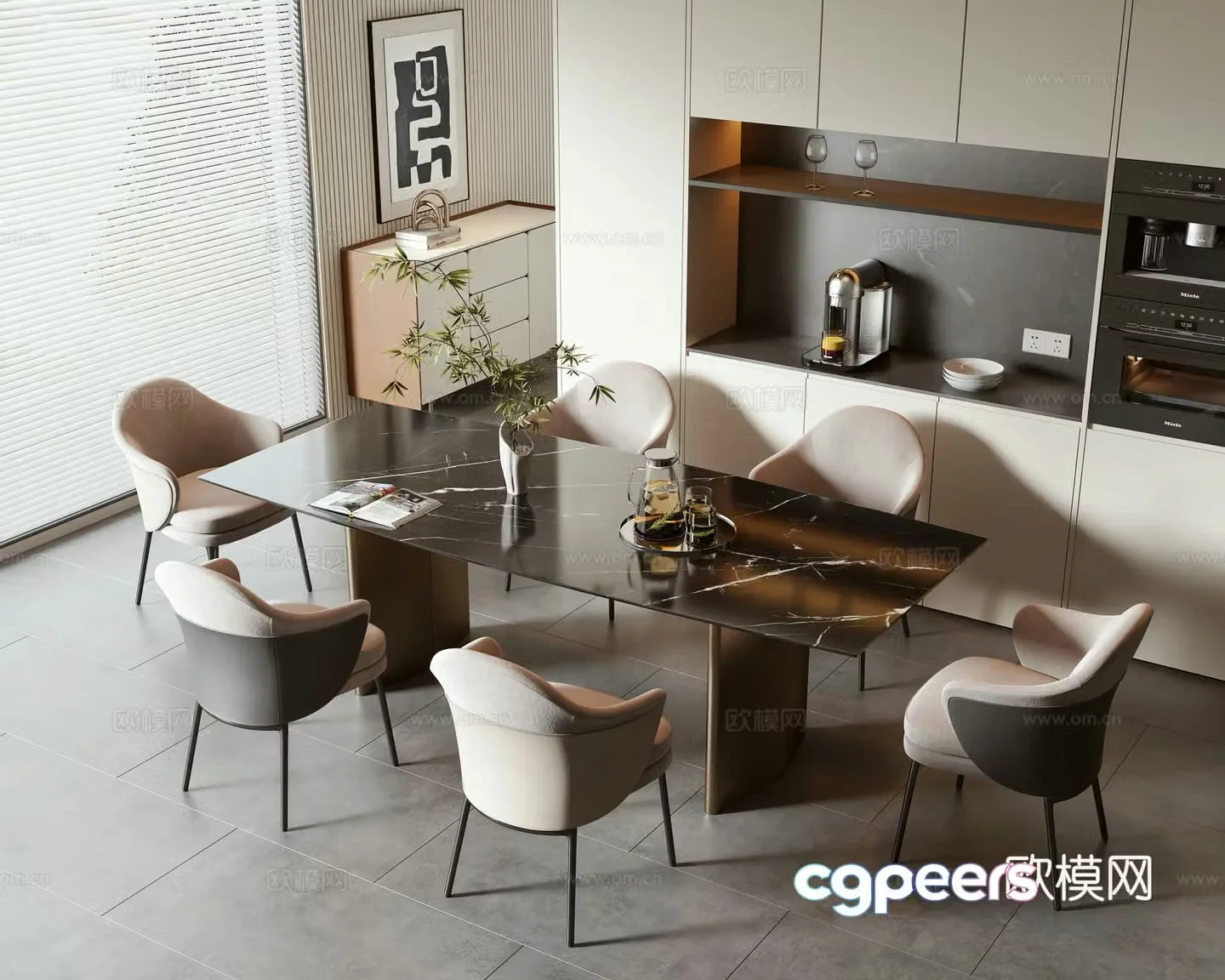 Modern dining table and chair combination 3D model