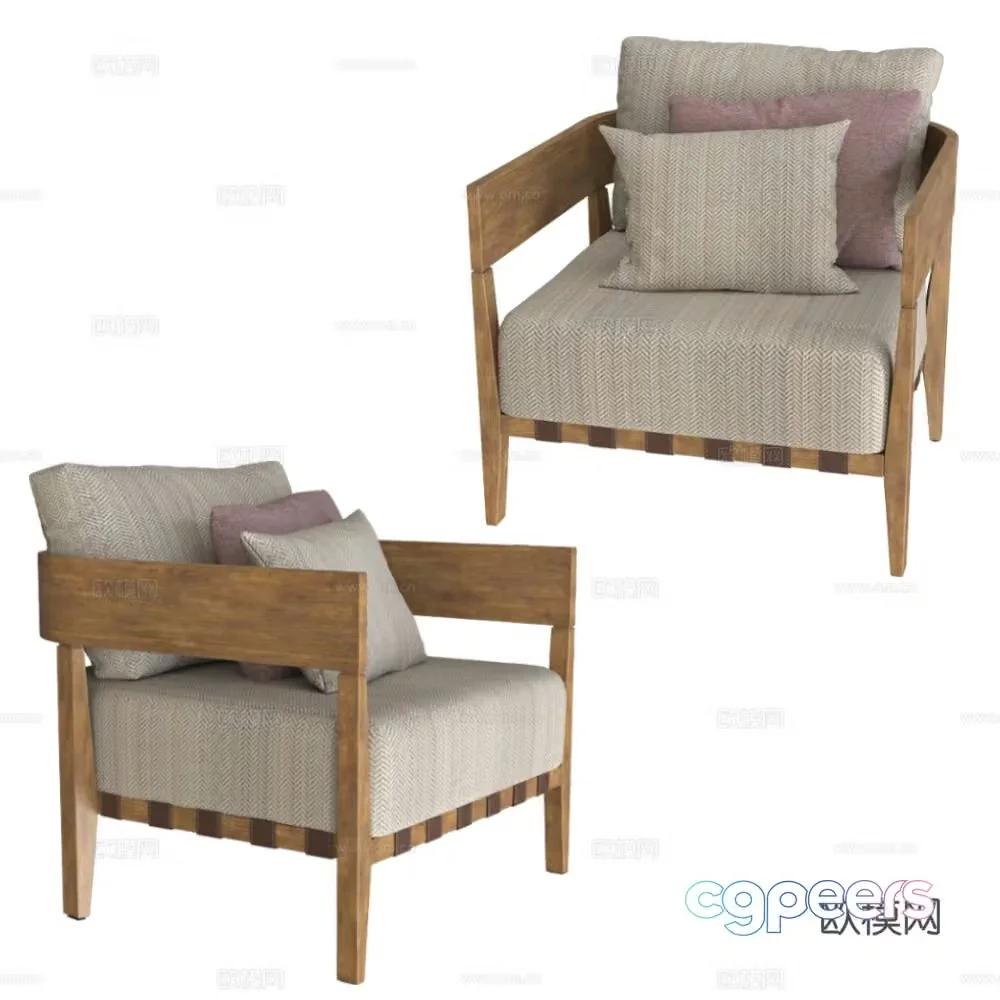Wabi-sabi style armchair leisure chair 3d model