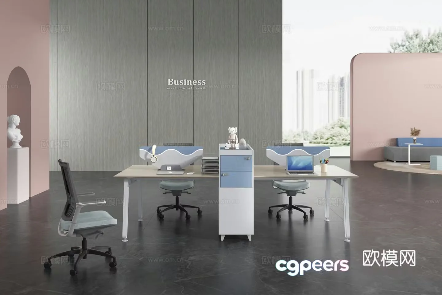 Working equipment office space office office area staff desk and chair 3d model