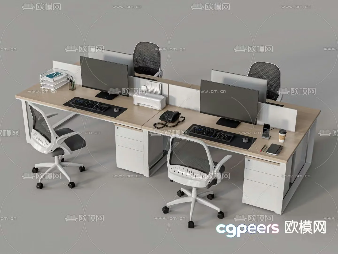 desk staff position computer desk 3d model