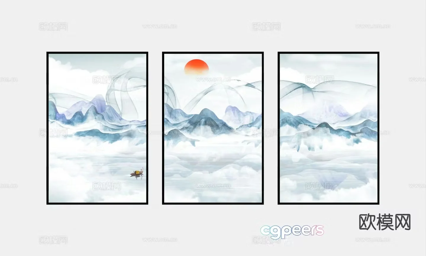 Chinese Zen hanging painting landscape painting decorative painting 3D model