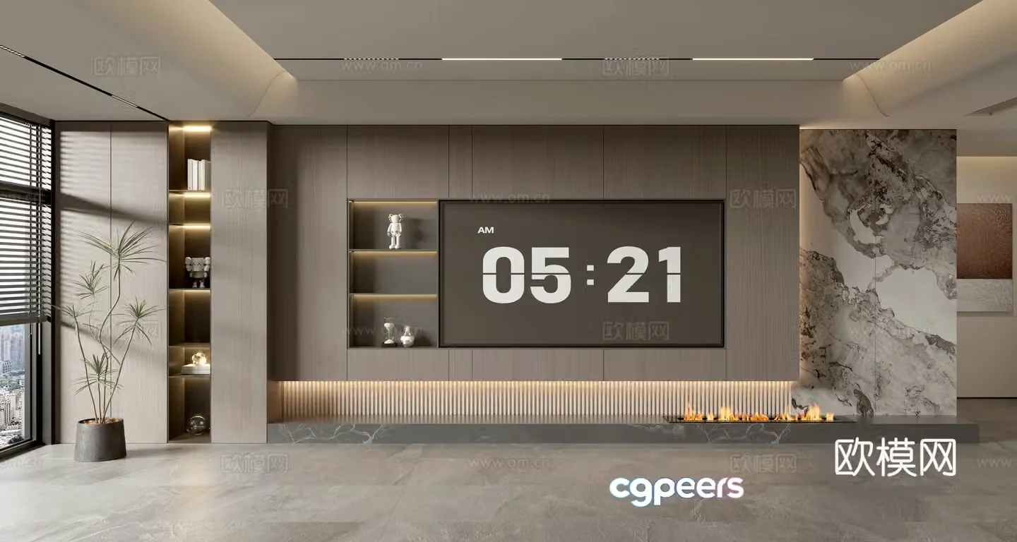 Light luxury TV background wall full-wall TV cabinet integrated TV cabinet d model
