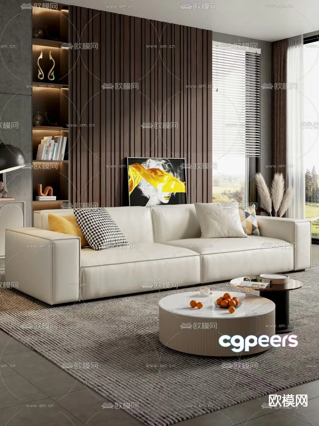 Double sofa leather sofa 3d model