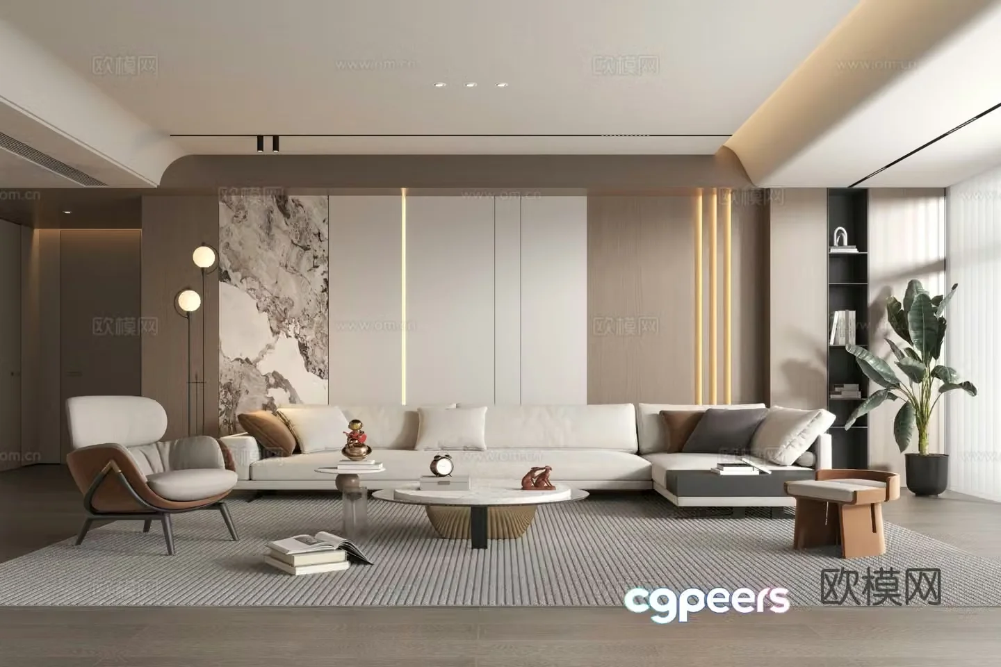 Modern minimalist living room 3d model
