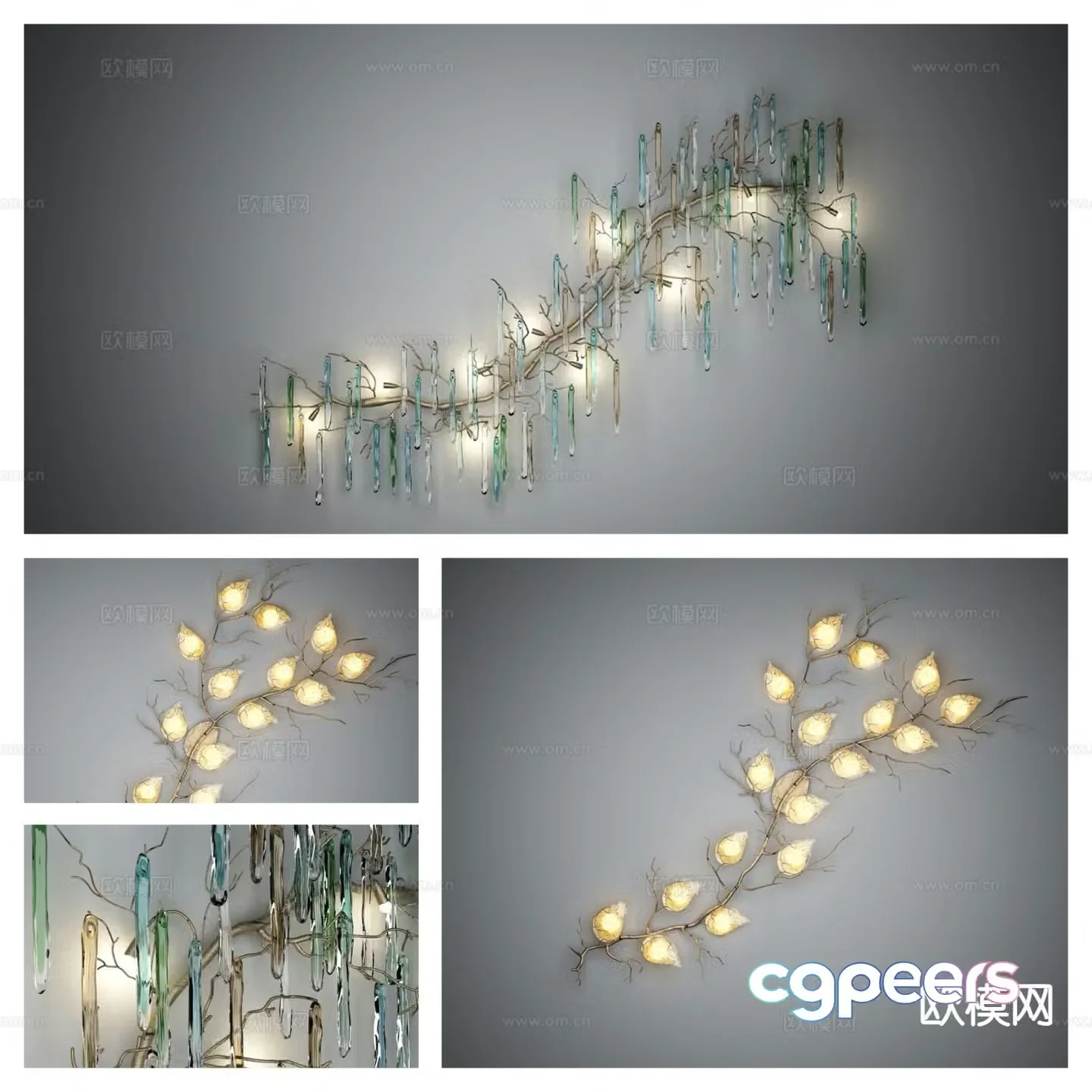 Light luxury tree branch wall lamp 3D model