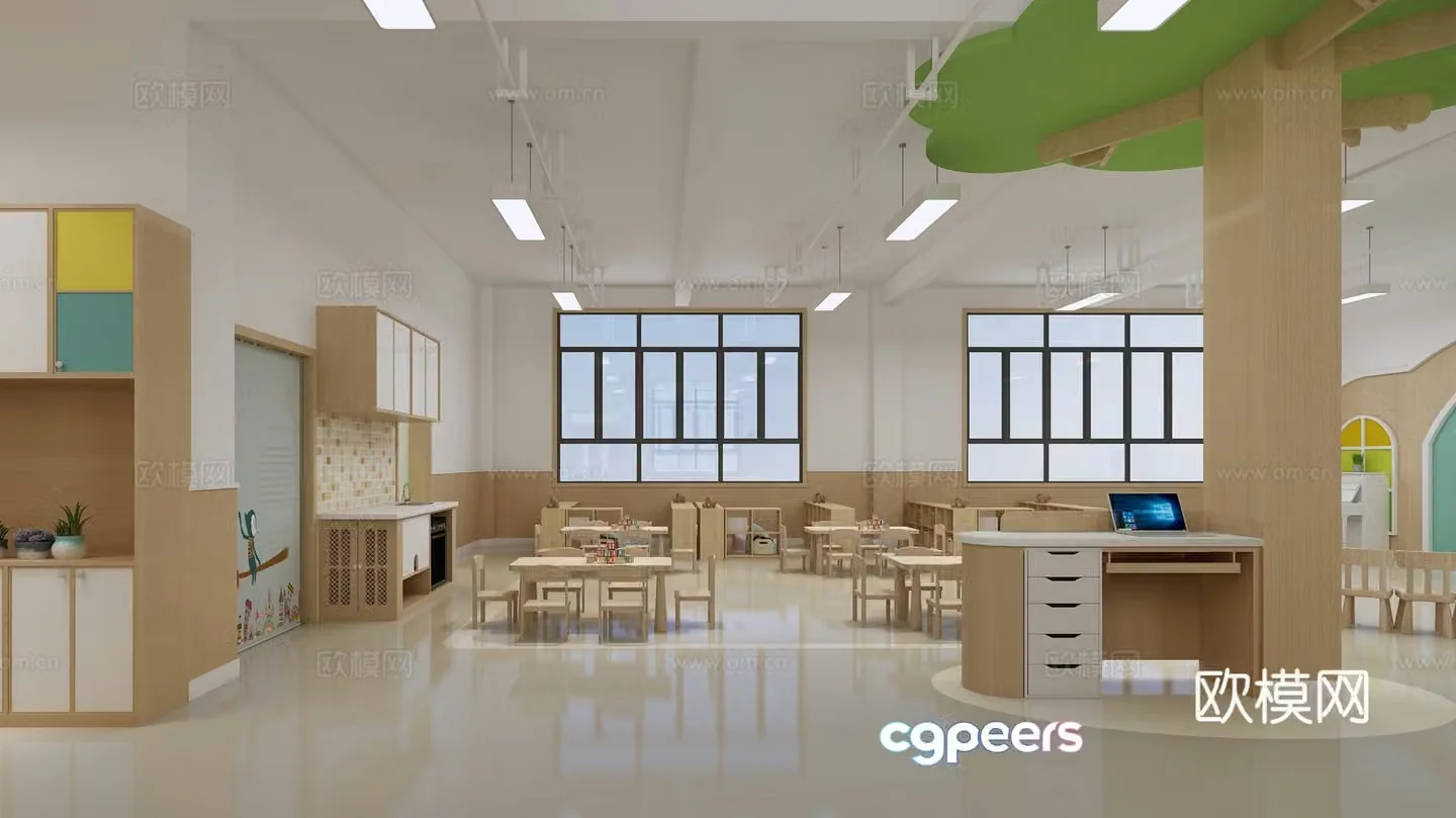 Kindergarten activity room Kindergarten classroom Kindergarten cloakroom 3D model