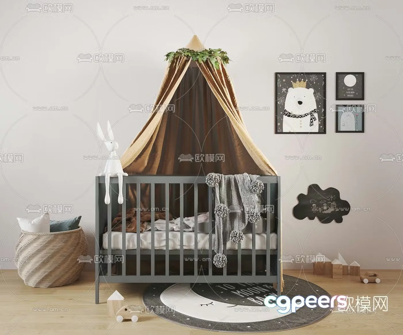 Modern children’s bed crib 3d model