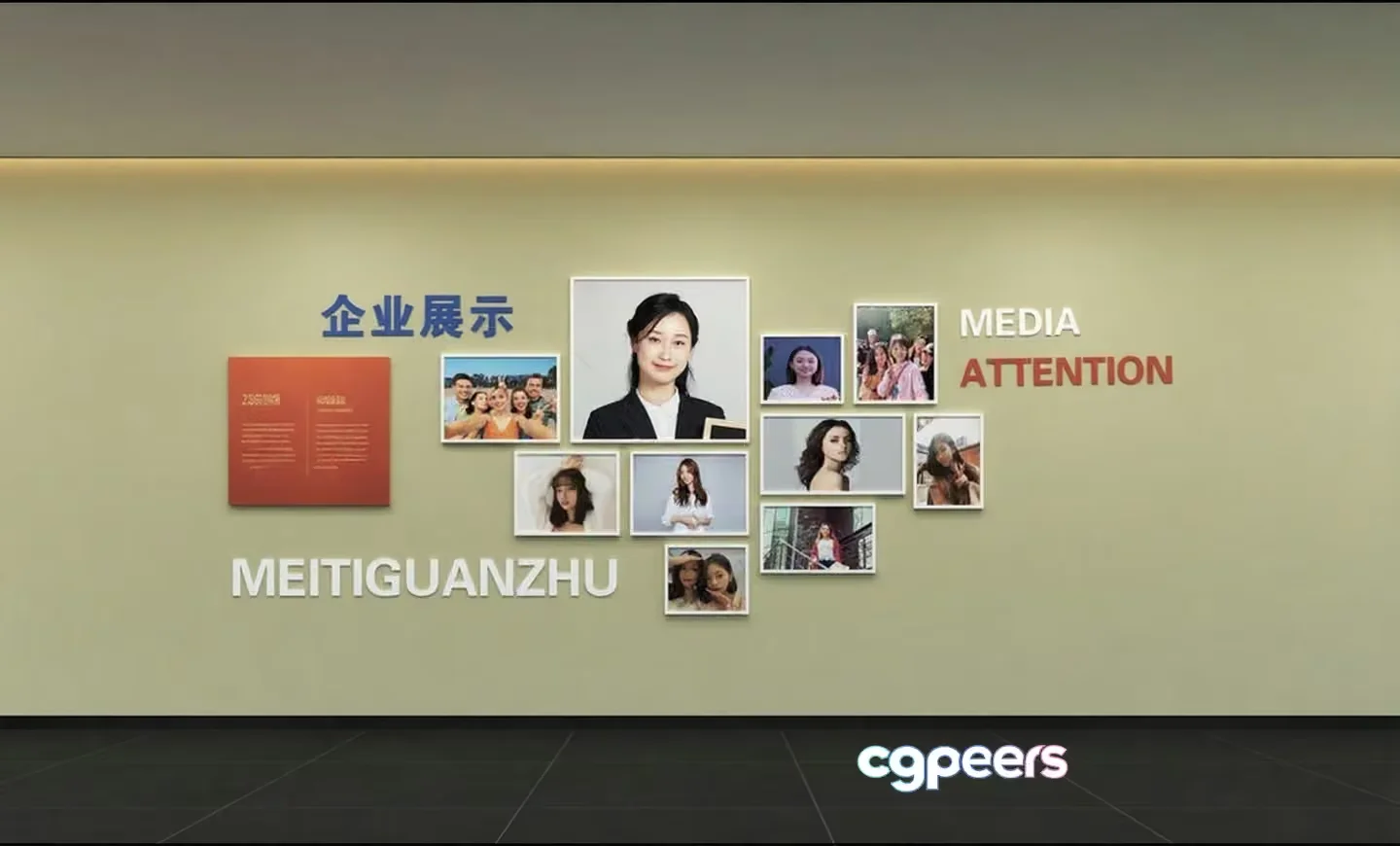 The Main Subject Is A Wall With A Collage Of Photos And Text Featuring 3D Model – 16526 – VRAY Render