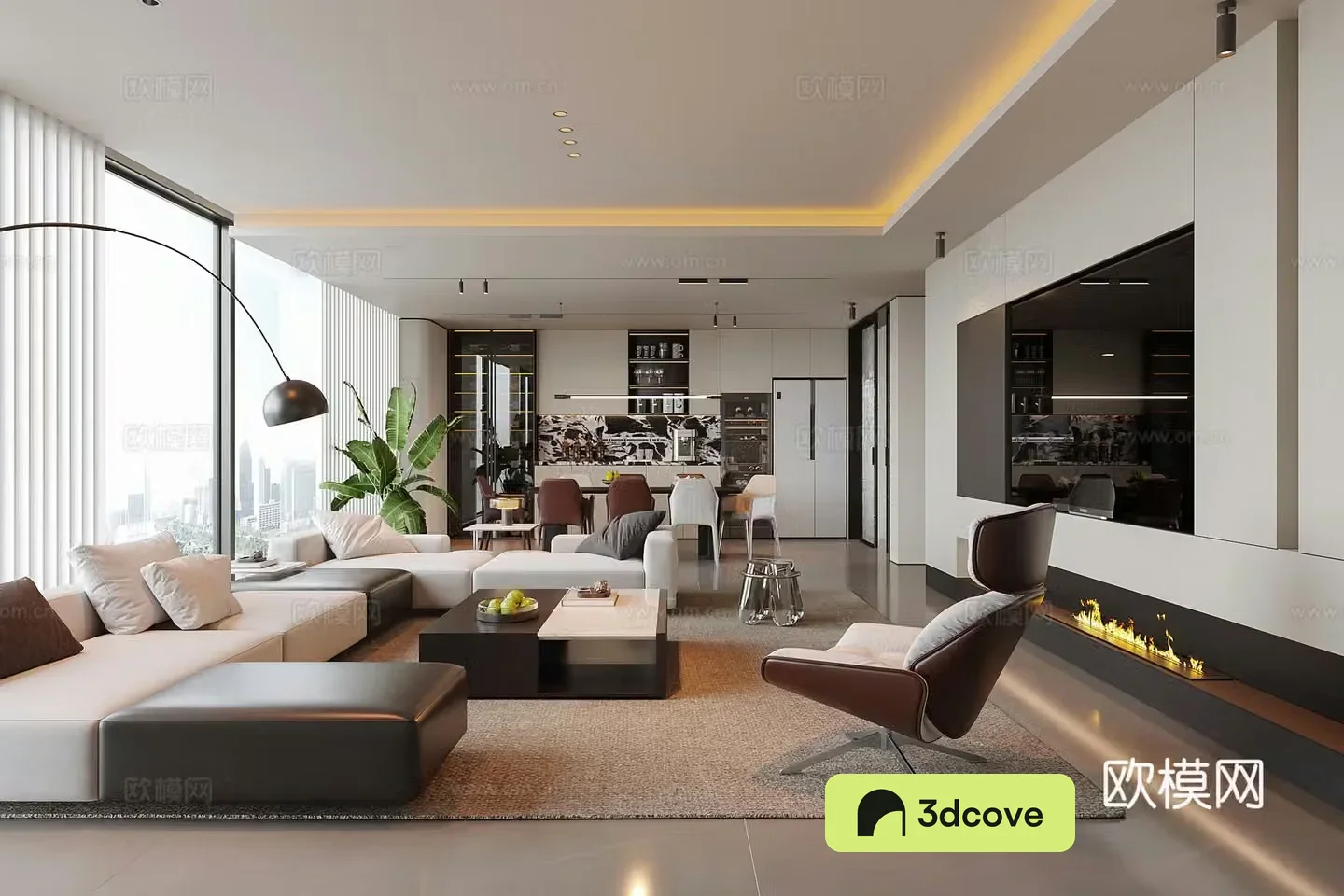 Modern living and dining room living room sofa coffee table combination TV wall