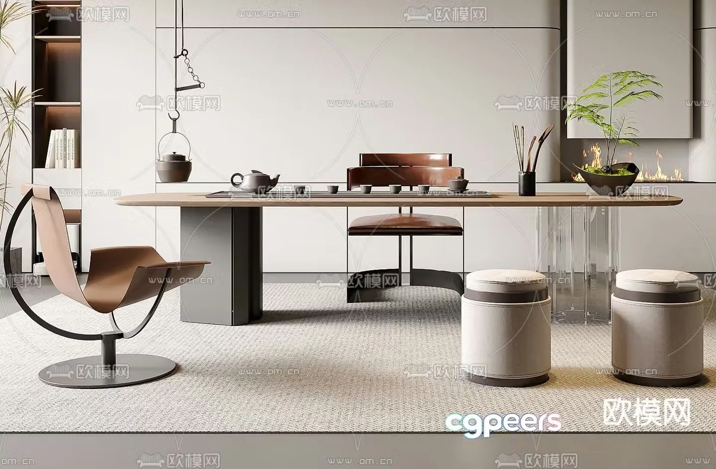 Modern tea table and chair 3d model