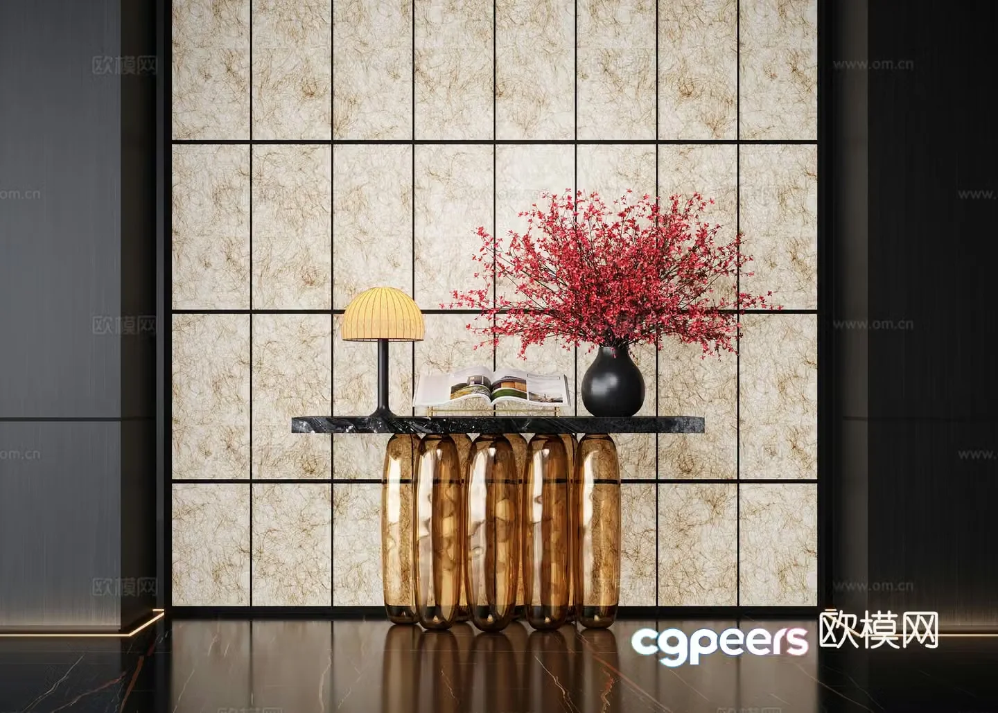 Modern end view cabinet flower art potted plant vase device hotel floral decoration 3D model