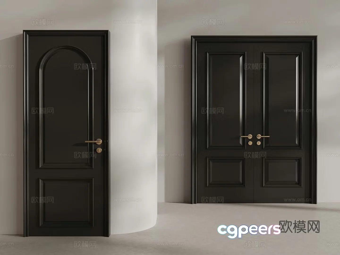 French double-opening door Single-opening door Indoor door 3D model