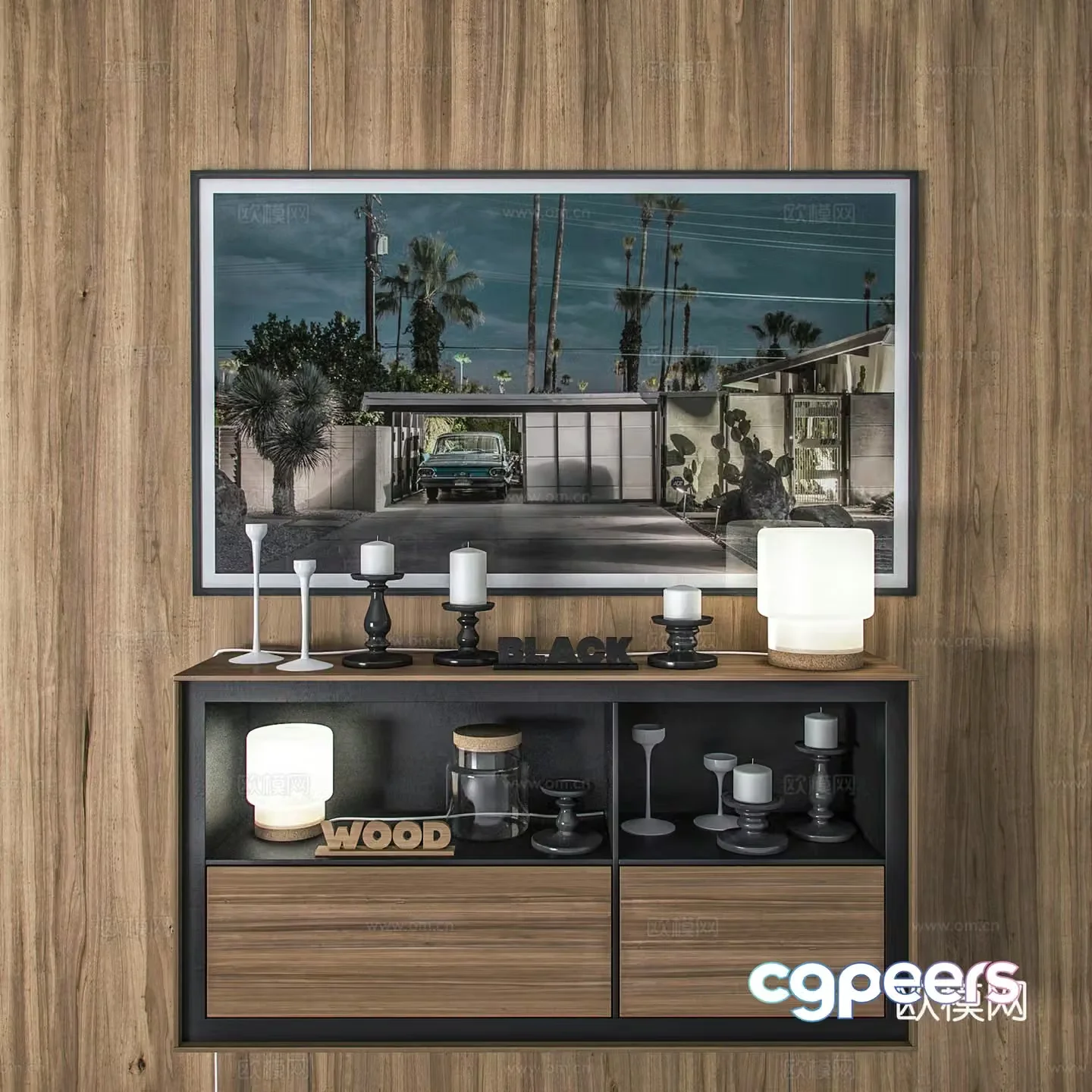 Modern hanging cabinet wall cabinet candle hanging painting ornaments 3D model