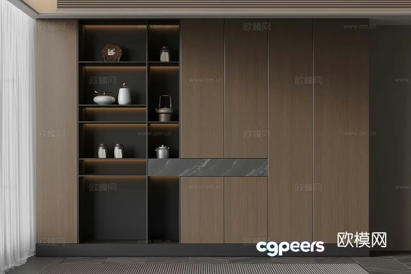 Italian tea cabinet tea set teapot 3d model