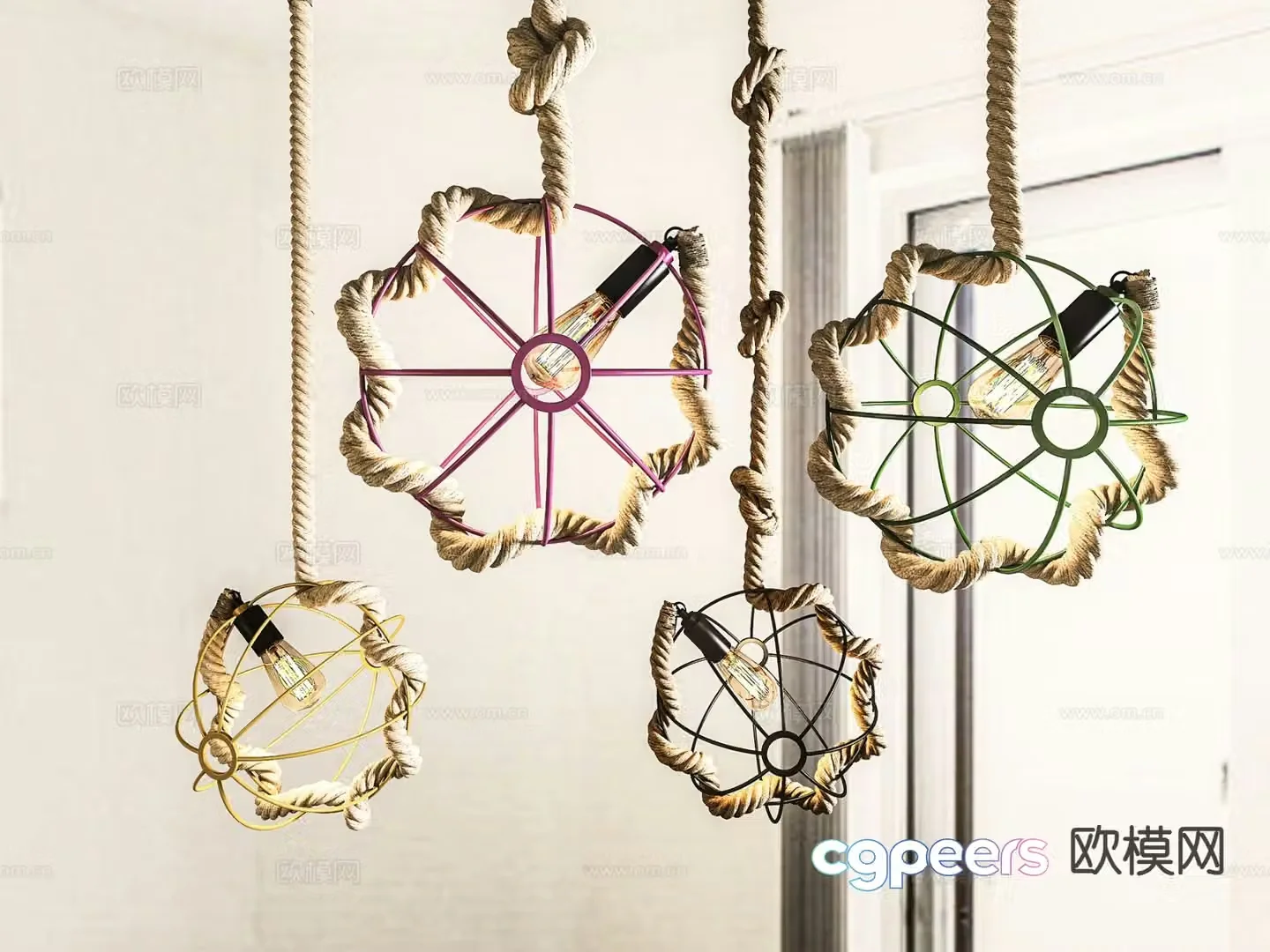 Industrial style chandelier rope chandelier 3d model