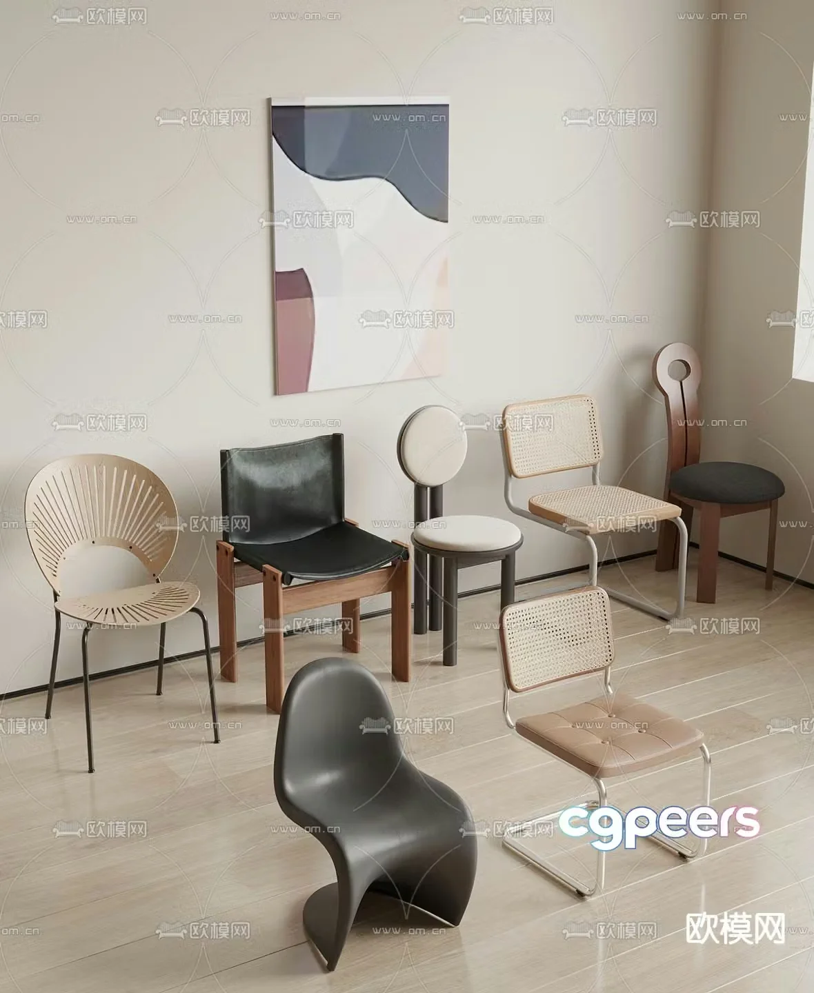 Wabi-sabi style dining chair single chair 3d model