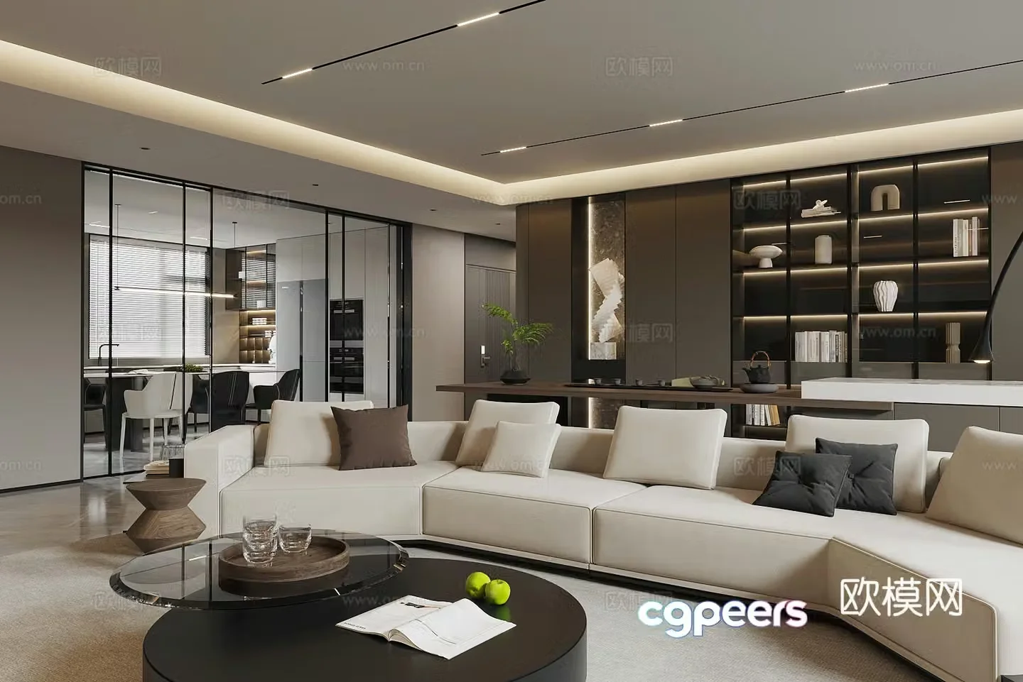 Modern living room light luxury living room Italian living room sofa coffee table combination leather multi-person sofa 3D model