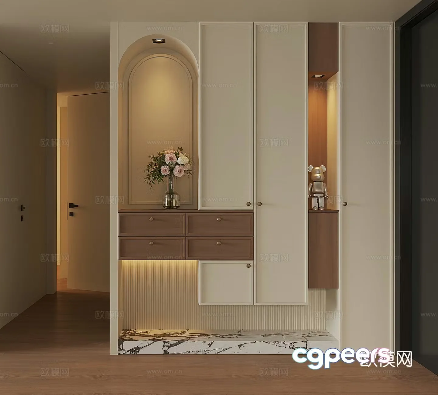 Modern home entrance shoe cabinet 3D model
