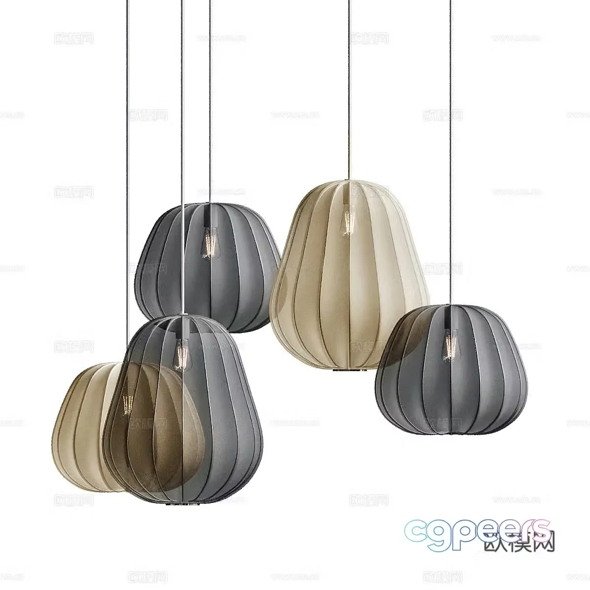 New Chinese lantern chandelier fabric chandelier 3D model