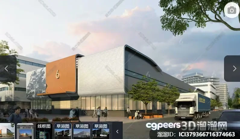 A 3D Rendering Of A Modern Building With A Truck Parked Outside 3D Model – 8525 – VRAY Render