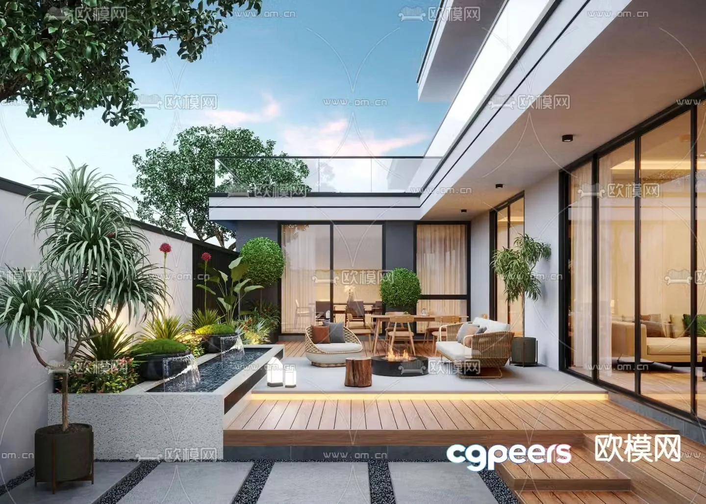 Modern courtyard landscape 3d model