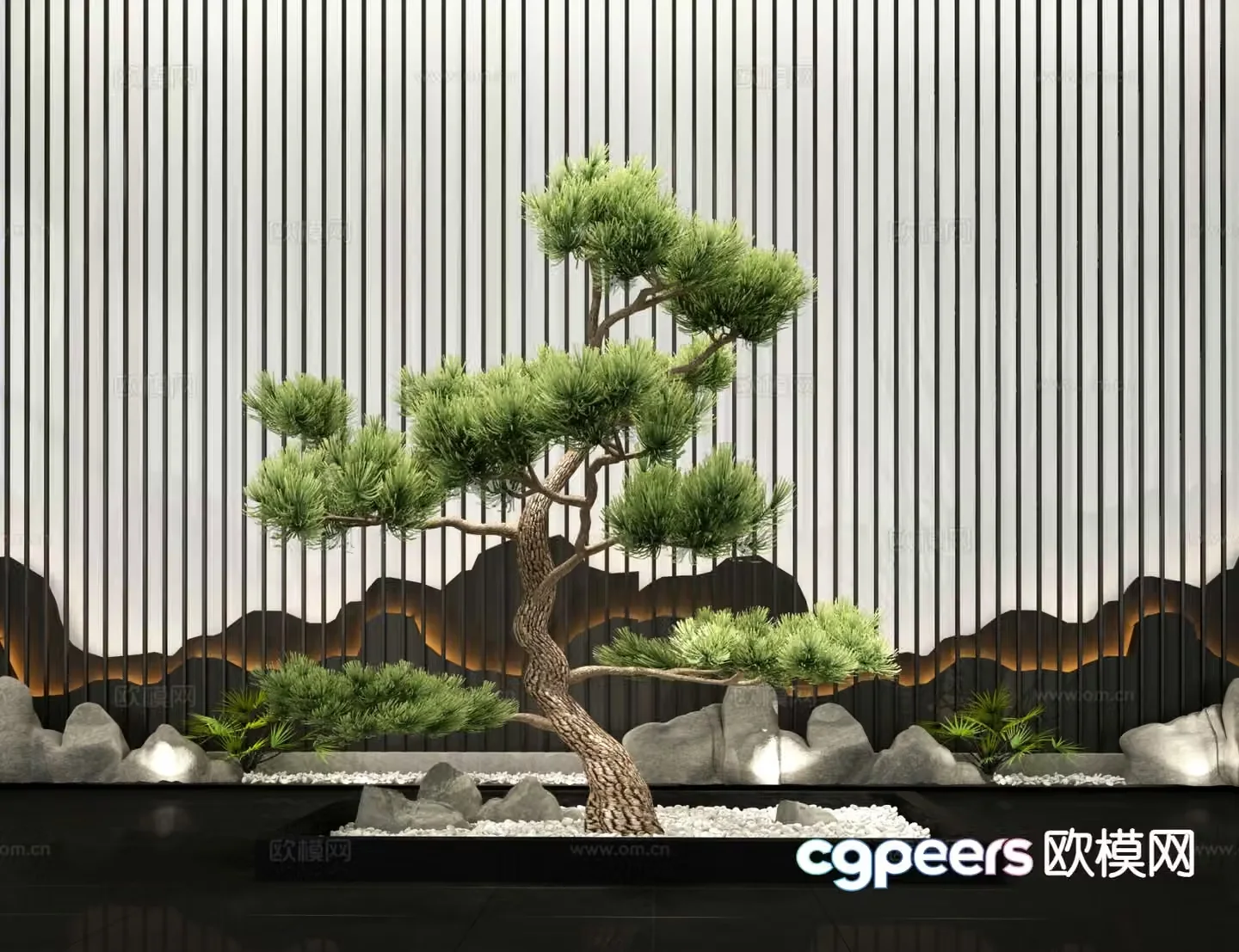 New Chinese style courtyard pine tree landscaping 3D model