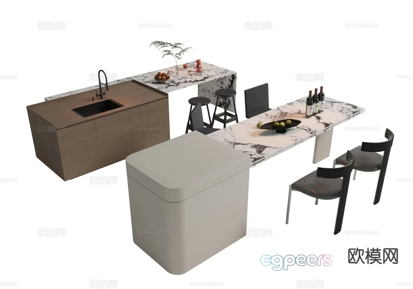 Minimalist island and water bar 3D model